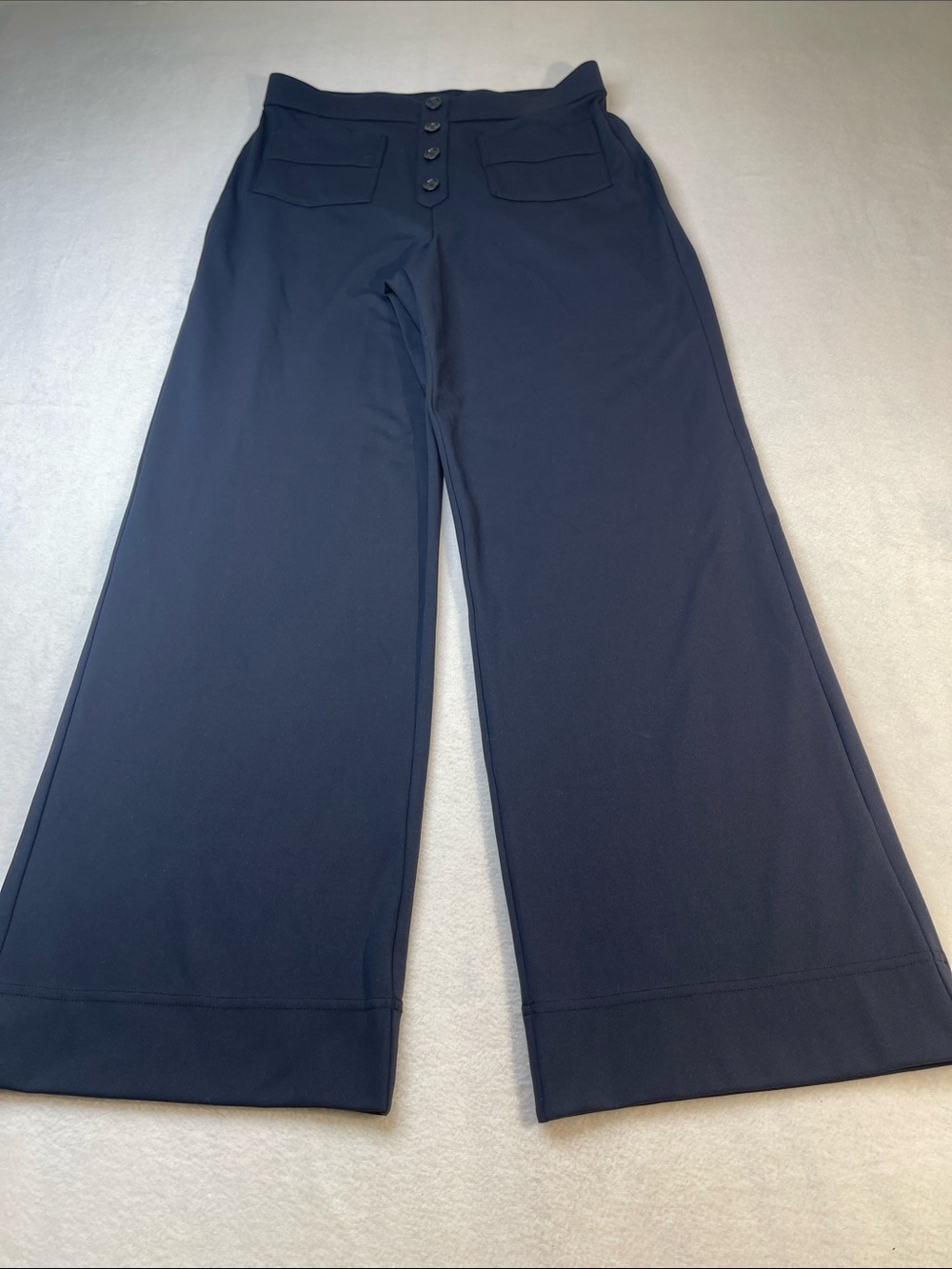 Wide Leg BLACK  Button-Front Pants PULL ON ELASTIC WAISTBAND SIZE L WOMENS